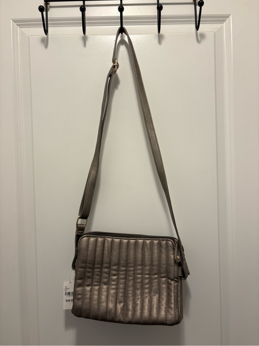 Quilted Metallic Crossbody Bag - Taupe